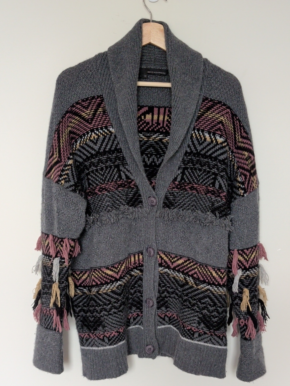 360 Cashmere Fringe Aztec Cardigan Wool Cashmere Blend